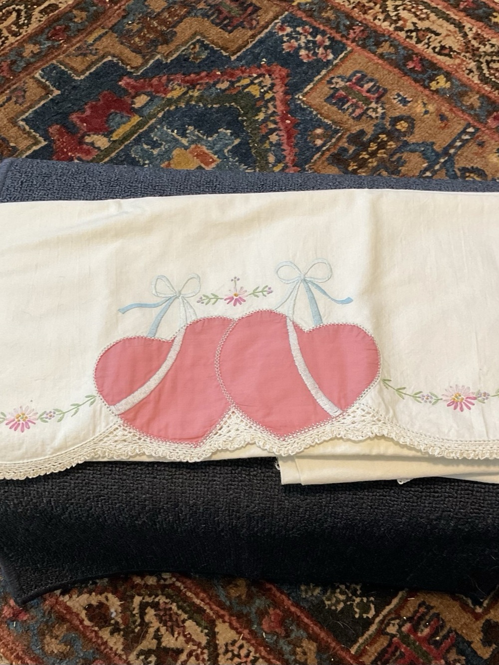 Embroidered Pink Heart  pillowcases